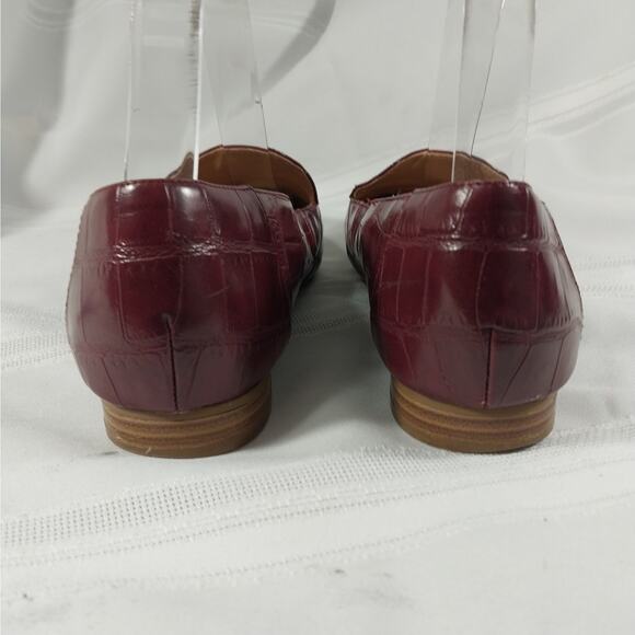 LOFT! BURGUNDY RED CROCODILE IMPRINT GENUINE LEATHER "FLATS", LOAFERS! SZ 8M - Picture 6 of 8